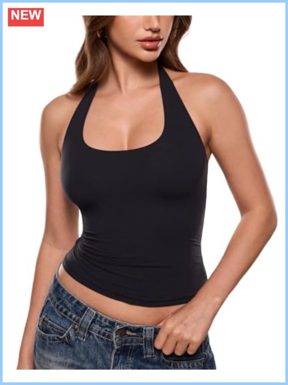 Womens Soft Halter Neck Sleeveless Tank Top Backless Slim Fit